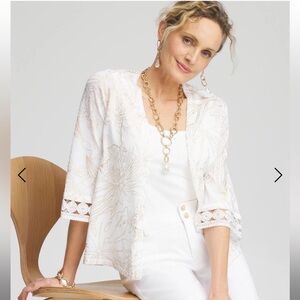 Foil Print White Floral Women's Cardi-Missy